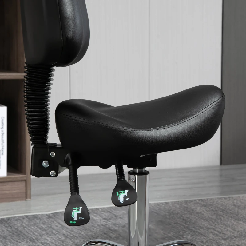 HOMCOM Saddle Stool, PU Leather Adjustable Rolling Salon Chair for Massage, Spa, Clinic, Beauty and Tattoo, Black