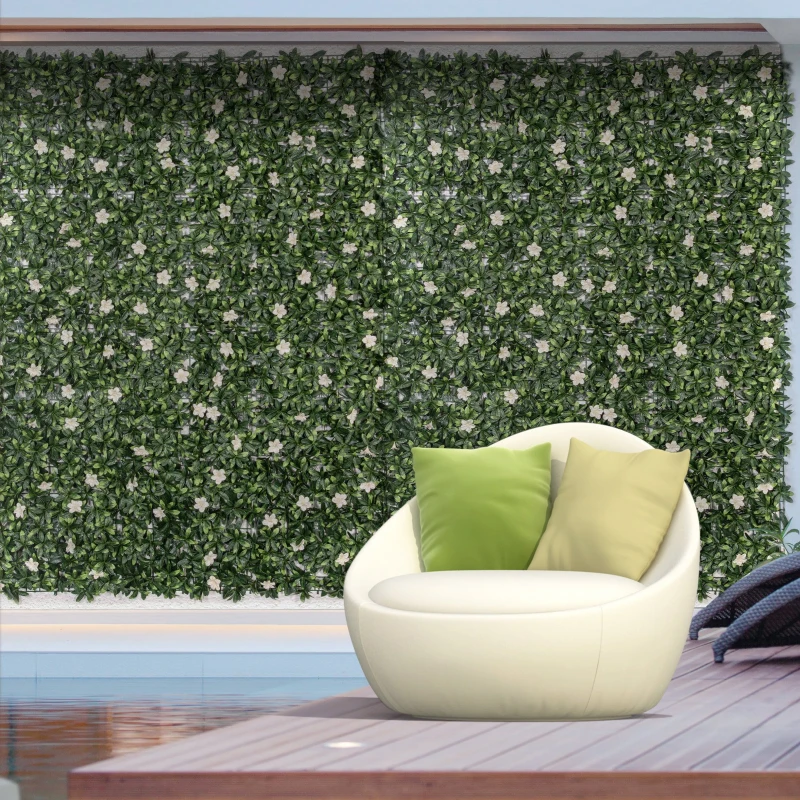 Outsunny 12PCS Artificial Boxwood Wall Panels 50cm x 50cm Rhododendron Privacy Fence Screen Faux Hedge Greenery Backdrop for Home Garden Backyard Balcony