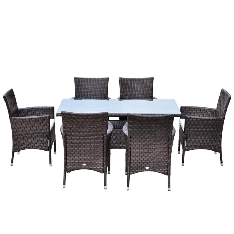 Outsunny 7 Pcs Rattan Dining SetBrown aosom.co.uk