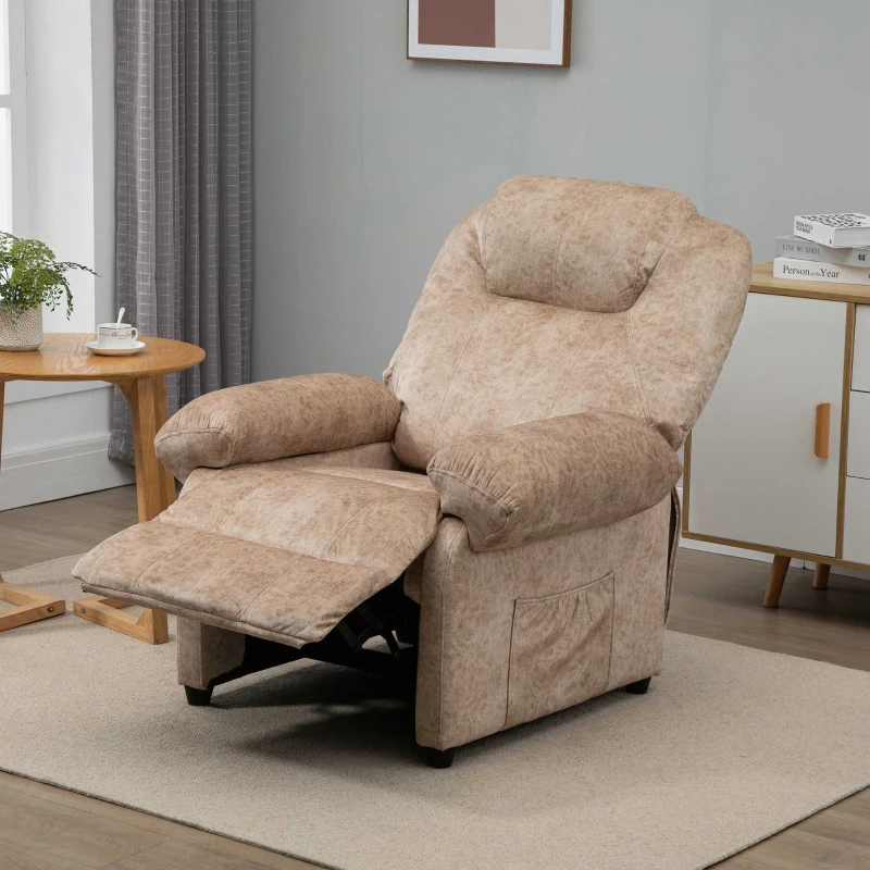 HOMCOM Poltrona Relax Reclinável com Apoio para os Pés Retrátil Encosto Alto Bolso Lateral Acolchoado Grosso 88x91x108 cm Bege