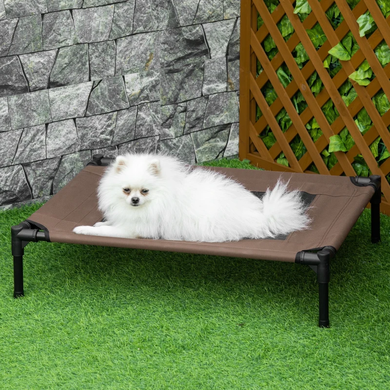 PawHut Cama para Animais de Estimação Cama Elevada para Cães Gatos Portátil Tecido Transpirável para Exterior Interior 76x61x18cm Marrom