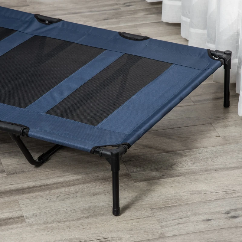 PawHut Cama para Animais de Estimação Cama Elevada para Cães Gatos com Tecido Transpirável para Dormir Relaxar Exterior Jardim Terraço 122x91x23cm Azul