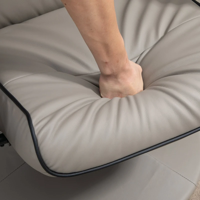 HOMCOM Poltrona Relax com Banco para Apoiar os Pés Poltrona Relax Giratória Reclinável em até 135° Estofada em PU 75x84x100cm Cinza