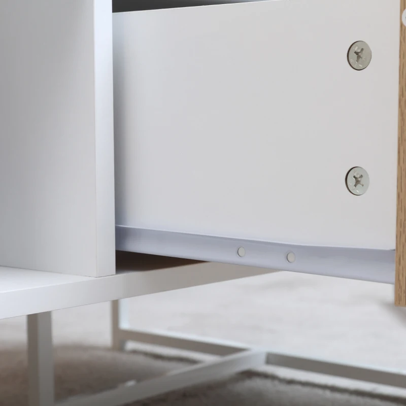 HOMCOM Mesa de Centro com Gaveta Prateleira Aberta e Pés Elevados de Metal Mesa de Café Nordica para Sala de Estar Dormitório 100x50x40cm Branco e Carvalho