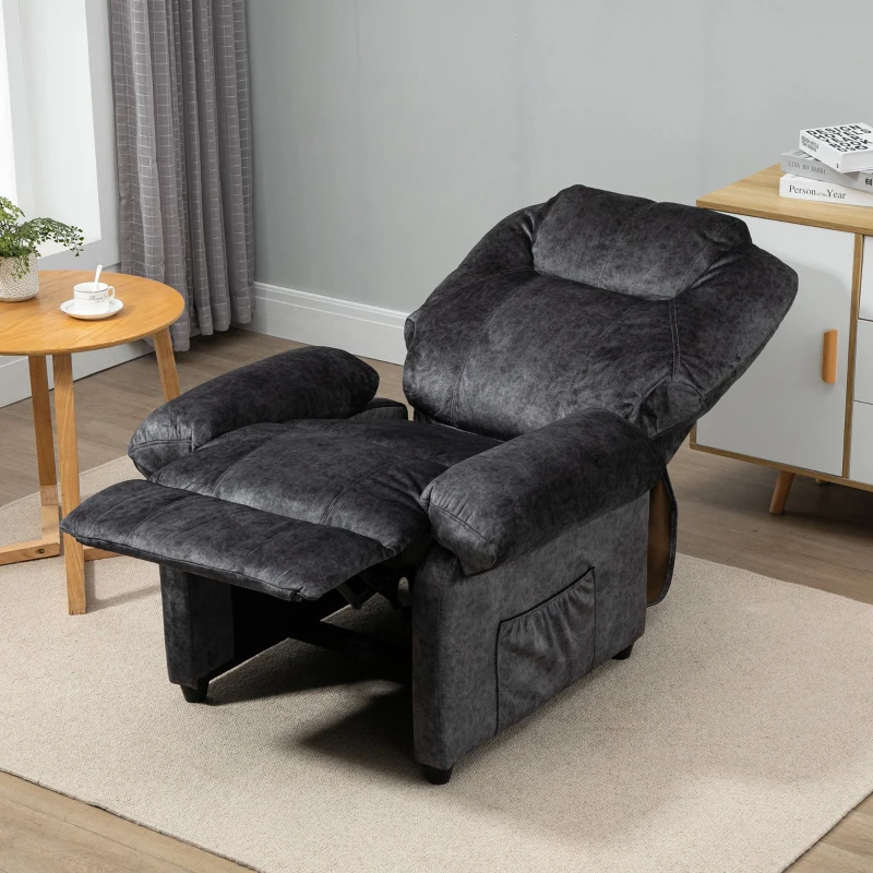 HOMCOM Poltrona Relax Reclinável com Apoio para os Pés Retrátil Encosto Alto Bolso Lateral Acolchoado Grosso 88x91x108 cm Preto