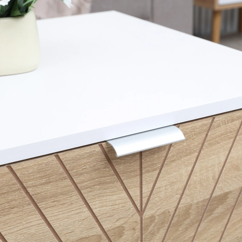HOMCOM Mesa de Centro com Gaveta Prateleira Aberta e Pés Elevados de Metal Mesa de Café Nordica para Sala de Estar Dormitório 100x50x40cm Branco e Carvalho