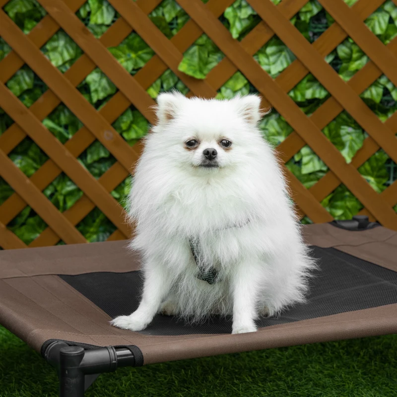 PawHut Cama para Animais de Estimação Cama Elevada para Cães Gatos Portátil Tecido Transpirável para Exterior Interior 76x61x18cm Marrom