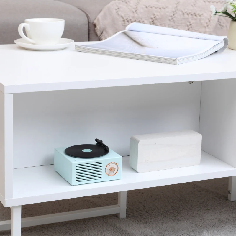 HOMCOM Mesa de Centro com Gaveta Prateleira Aberta e Pés Elevados de Metal Mesa de Café Nordica para Sala de Estar Dormitório 100x50x40cm Branco e Carvalho