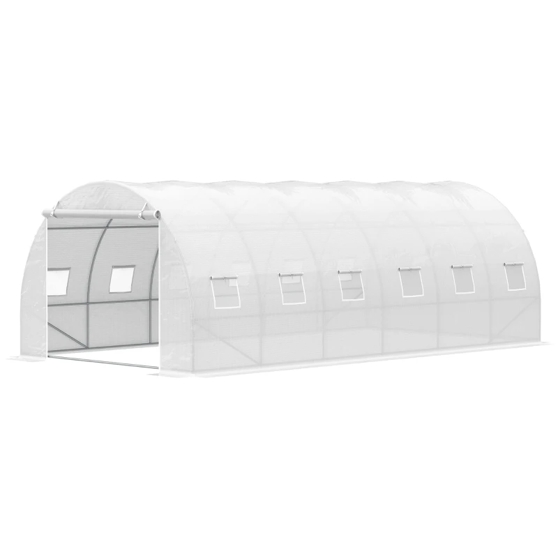 Outsunny Estufa de Túnel 600x300x200cm com Porta Enrolável 12 Janelas Cobertura de PE 140g/m² e Metal Galvanizado para Cultivos de Plantas Verduras Branco