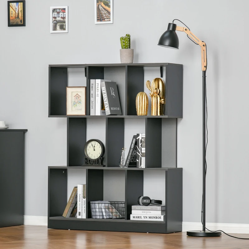 HOMCOM Bibliothèque étagère Meuble de Rangement 3 Niveaux Design Contemporain MDF E1 Bicolore Gris Noir