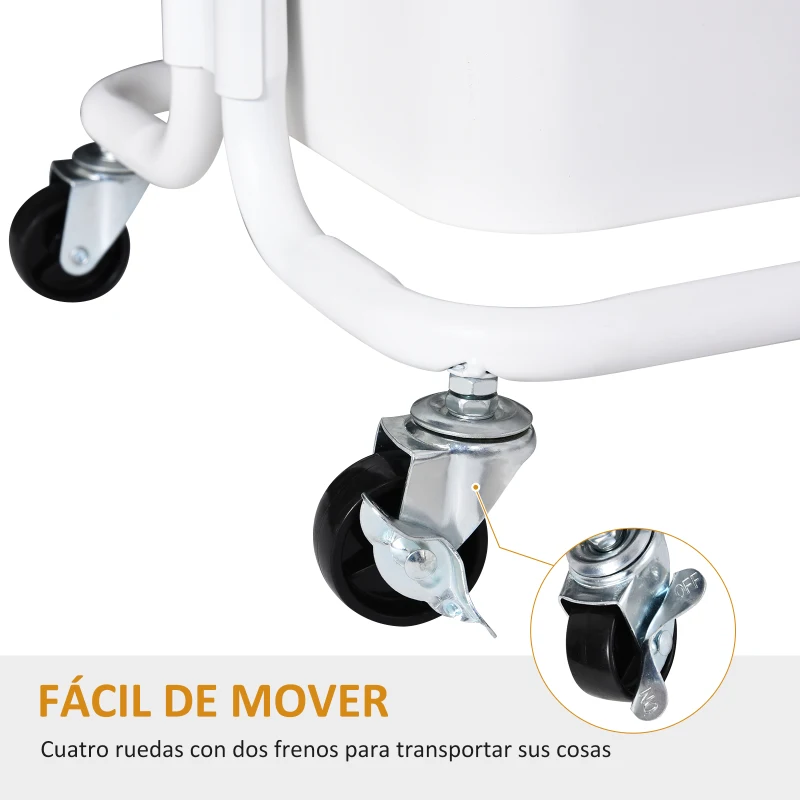 HOMCOM Carrito Auxiliar de 3 Niveles con Ruedas y 3 Baldas Malla Metálica para Cocina Oficina Baño Carro Multiuso de Almacenamiento con Pasamanos Carga de 45kg Blanco 43x36x83cm