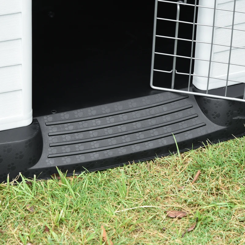 PawHut Caseta de Perro Casa para Perros Medianos con Puerta Metálica con Cerradura Techo Inclinado Base Elevada para Interior Exterior 78x87x81 cm Blanco y Verde