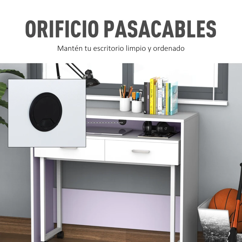 HOMCOM Juego de 2 Mesa Escritorio 100x36x88cm/94x34x75cm Mesa de Ordenador PC Oficina Despacho Estudio Dormitorio de Escuela Mesa Consola Escritorio Mesa Extensible