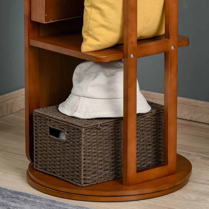 HOMCOM Espejo Joyero con Perchero Giratorio de Cuerpo Entero 3 en 1 Organizador de Joyas Oculto Estantes Colgadores y Base Redonda Madera Ø50x169 cm Nogal