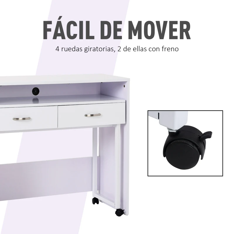 HOMCOM Juego de 2 Mesa Escritorio 100x36x88cm/94x34x75cm Mesa de Ordenador PC Oficina Despacho Estudio Dormitorio de Escuela Mesa Consola Escritorio Mesa Extensible