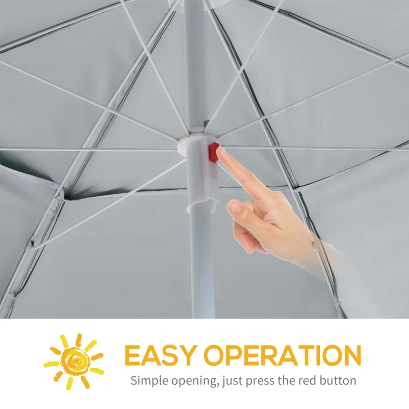 Outsunny Metal Frame Parasol Sun Umbrella Beach Shade Side Panels Canopy 7-Ft Green