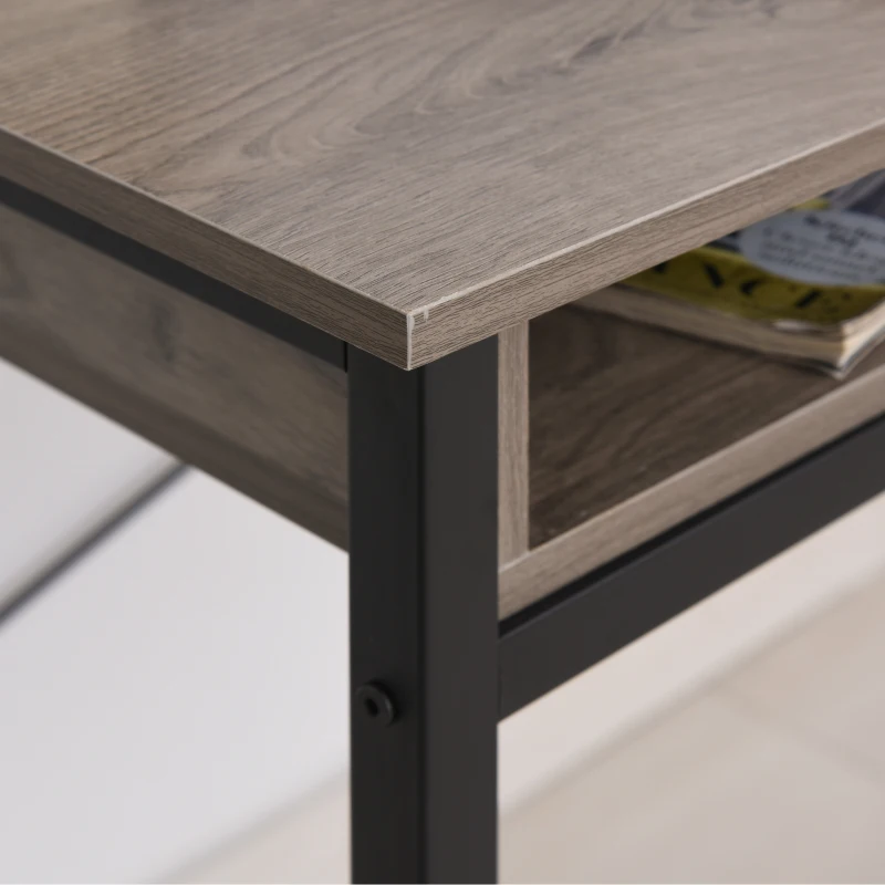 HOMCOM Study Desk with Open Shelves Drawer Writing Table Computer Desk Industrial Design Furniture for Home Office & Study Use Grey
