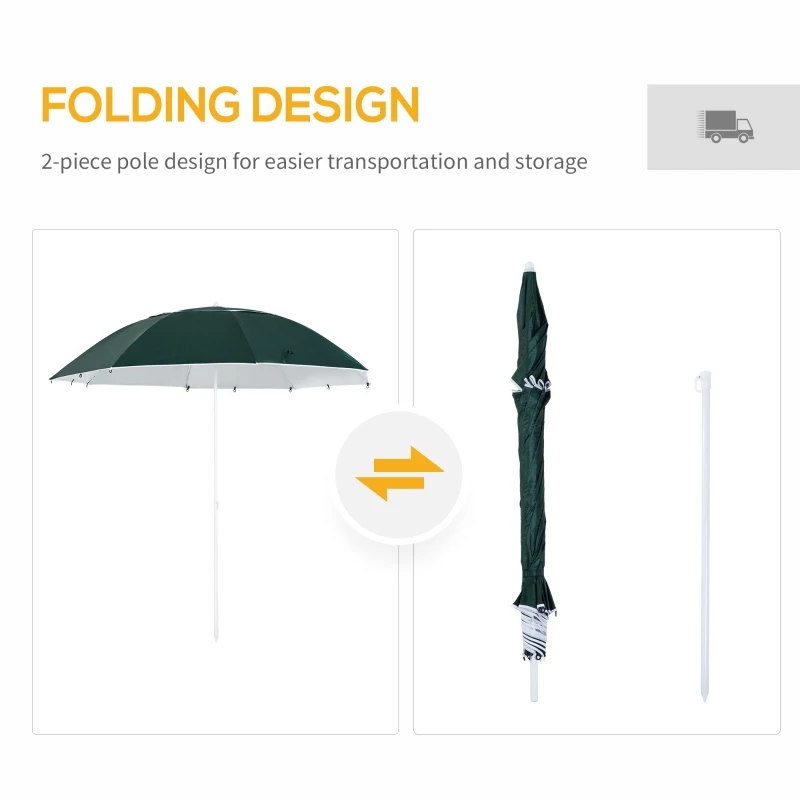Outsunny Metal Frame Parasol Sun Umbrella Beach Shade Side Panels Canopy 7-Ft Green