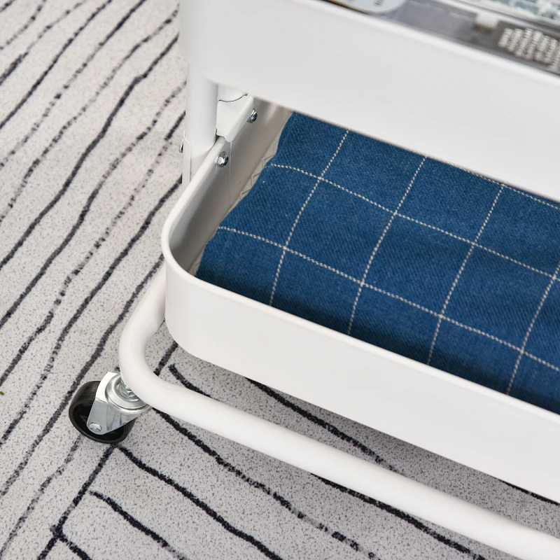 HOMCOM Carrito Auxiliar de 3 Niveles con Ruedas y 3 Baldas Malla Metálica para Cocina Oficina Baño Carro Multiuso de Almacenamiento con Pasamanos Carga de 45kg Blanco 43x36x83cm