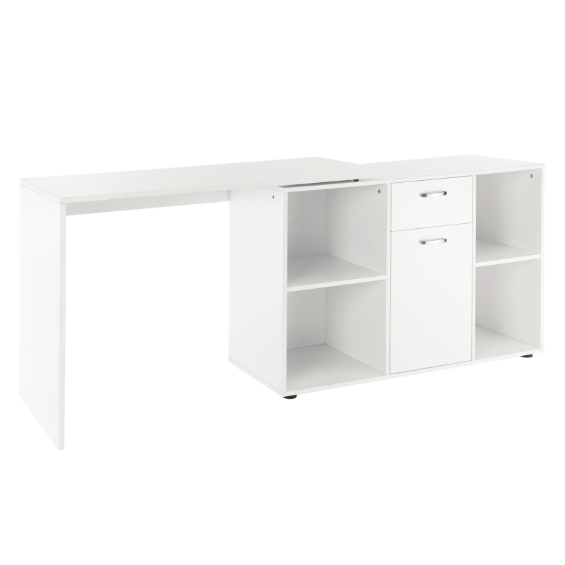 HOMCOM MDF Dual-use Adjustable Large L-Shaped Computer Desk Laptop Workstation Corner PC Table Home Office Functional Spacious Modern Stylish - White