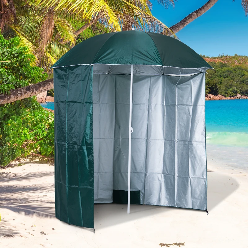 Outsunny 88" Arc 2.2M Fishing Umbrella Beach Parasol with Sides Brolly Shelter Canopy Shade, FREE Carry Bag Included, Green