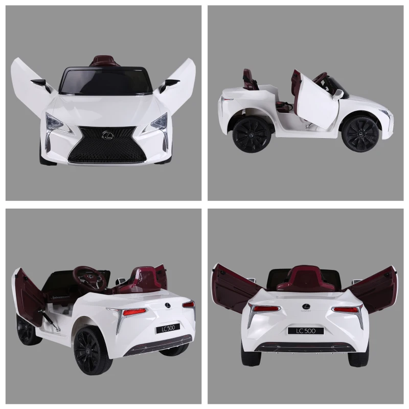 HOMCOM Coche Eléctrico para Niños +3 Años Automóvil LEXUS LC500 Control Remoto y Manual con Música Bocina y Faros Soporta Máx.30 kg 106x63x44cm Blanco