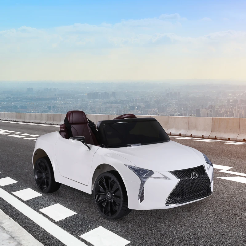 HOMCOM Coche Eléctrico para Niños +3 Años Automóvil LEXUS LC500 Control Remoto y Manual con Música Bocina y Faros Soporta Máx.30 kg 106x63x44cm Blanco