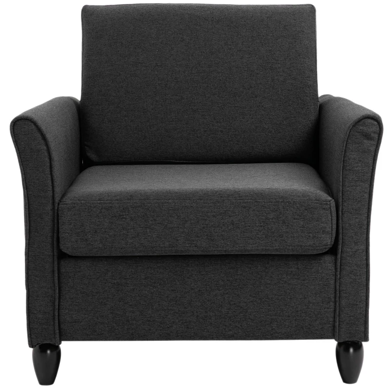 HOMCOM Poltrona Sedia Robusta Tappetini antiscivolo con Cuscini da Soggiorno Lino, Spugna 82 x 65 x 78cm Grigio scuro, Nero