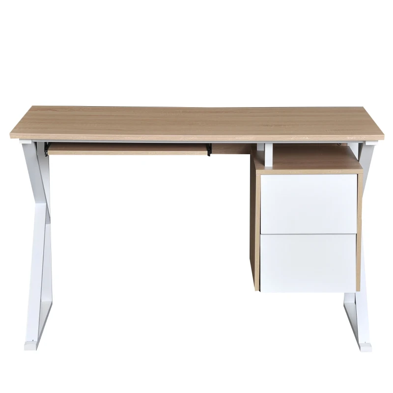 Scrivania Per Ufficio E Casa Con Cassetto E Ripiani – 120x45x165 Cm, Design Moderno In Bianco, Postazione Lavoro Multifunzionale
