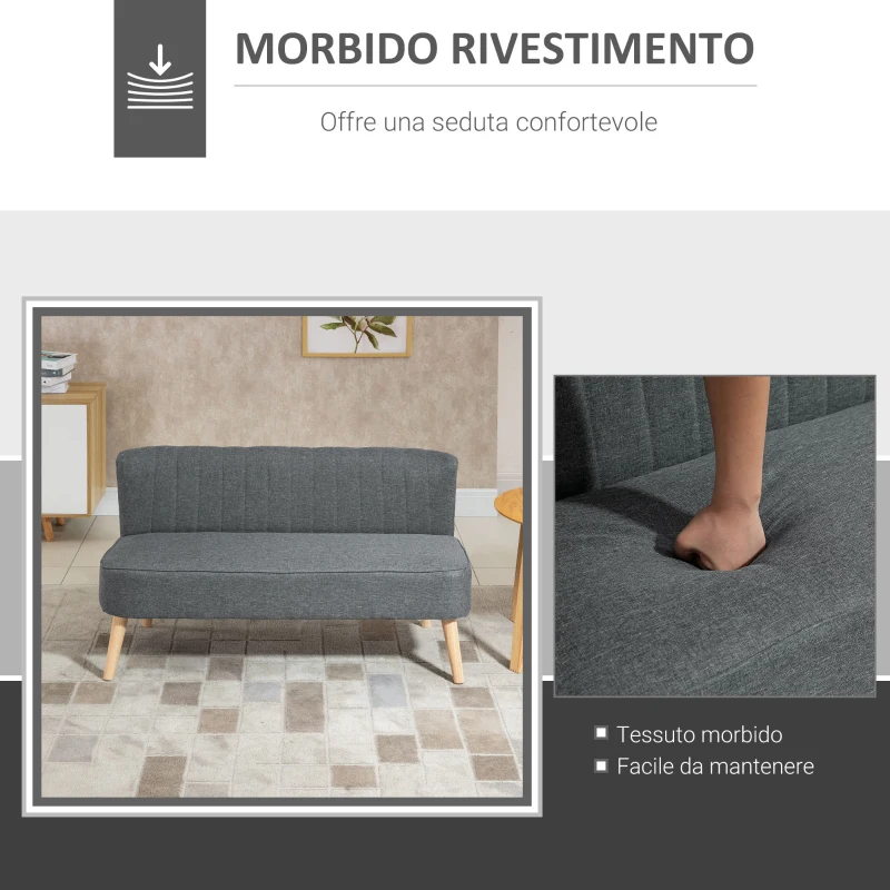 Homcom Divanetto 2 Posti Stile Nordico Grigio Chiaro in Tessuto