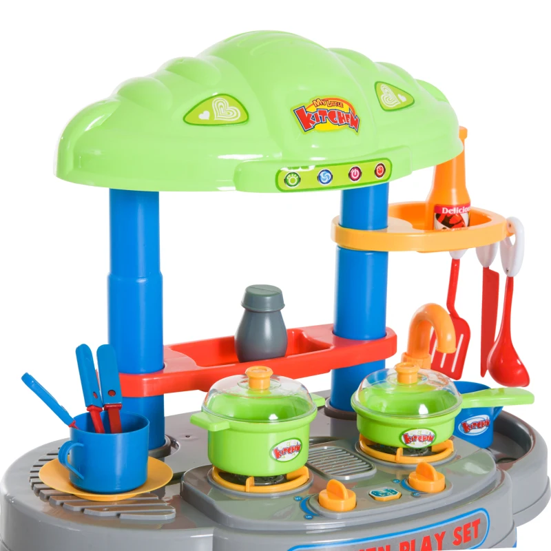 HOMCOM Cucina Giocattolo per Bambini Accessori Luci e Suoni Plastica 46 × 30 ×67cm