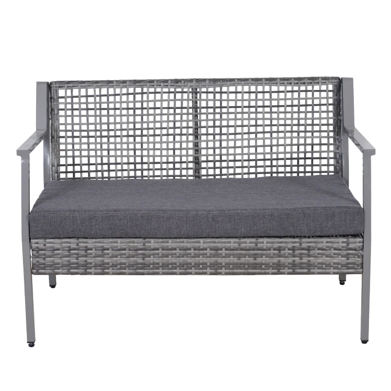 Outsunny Divano panchina da giardino a 2 posti in Rattan e alluminio Grigio 118 x 75 x 79 cm