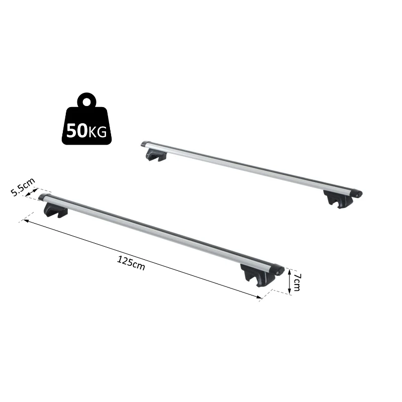 HOMCOM Barre Portapacchi per Auto con Serratura e Chiavi in Lega di Alluminio 125x5.5x7cm, Max. 50 kg