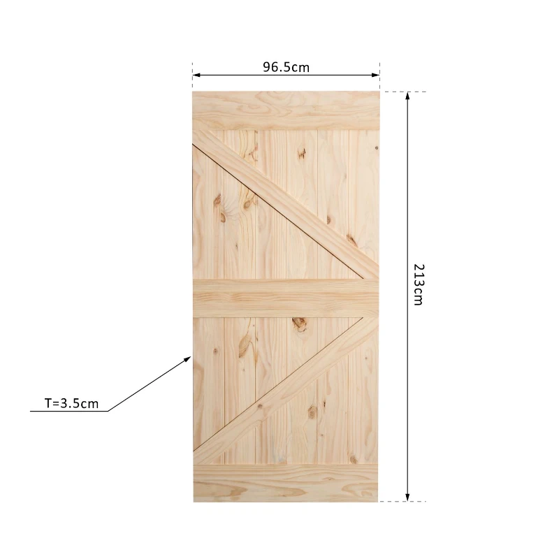 HOMCOM - Porta Scorrevole Barn Door in Legno di Pino Laccatura DIY, 213 x 96.5 x 3.5cm, Naturale