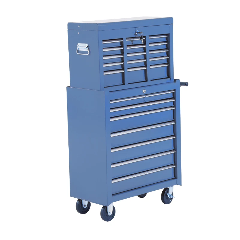 HOMCOM Carrello Portautensili da Officina Professionale Porta Attrezzi con Cassettiera 61.5 x 33 x 113cm Blu