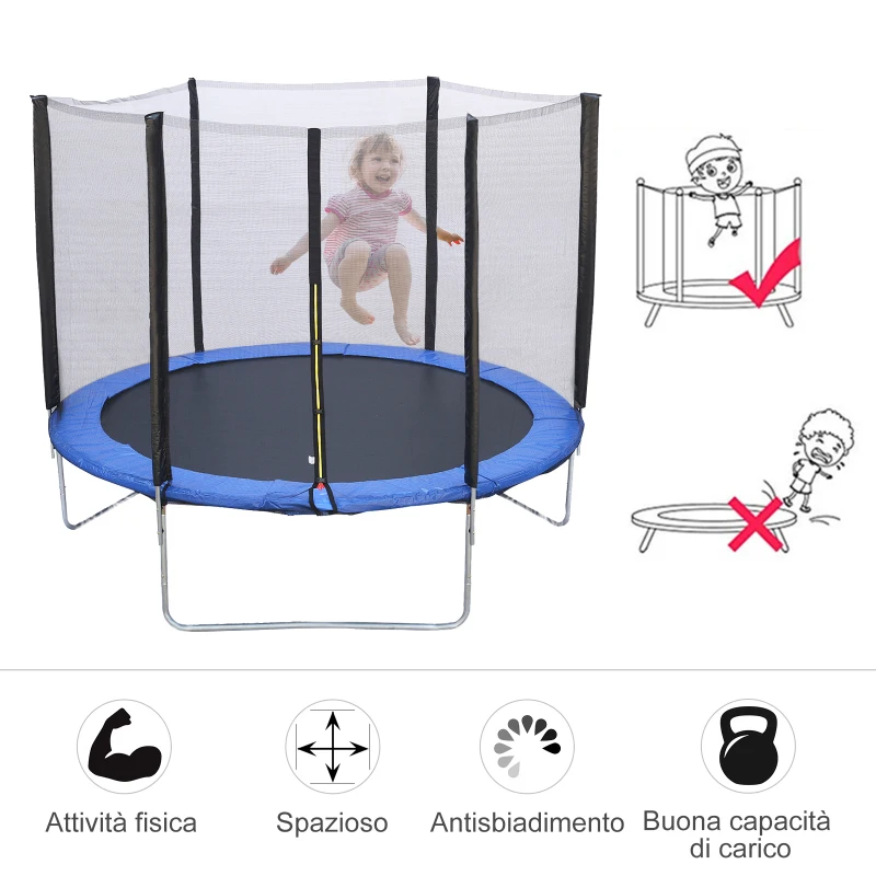 Homcom Trampolino Elastico con Rete Sicurezza e Pali Imbottiti per Adulti e Bambini Φ244 x 205 cm