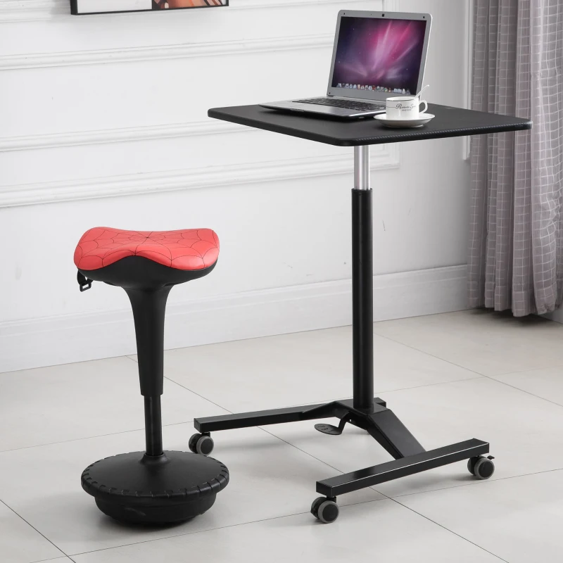 HOMCOM Sgabello Basculante con Seduta a Sella di Cavallo Rossa e Base Oscillante 360°, per Ufficio, 38x38x65.5-83.5cm