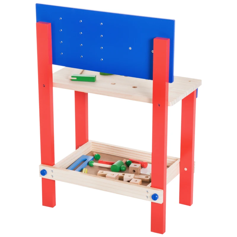 Homcom Banco da Lavoro Giocattolo in Legno per Bambini con 20 Accessori