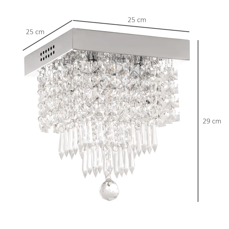 HOMCOM Lámpara de Techo de Cristal K9 Moderna con 4 Casquillos G9 de 40W y Base de Acero Inoxidable Lámpara de Araña para Comedor Dormitorio Salón Ø25x29 cm Plata