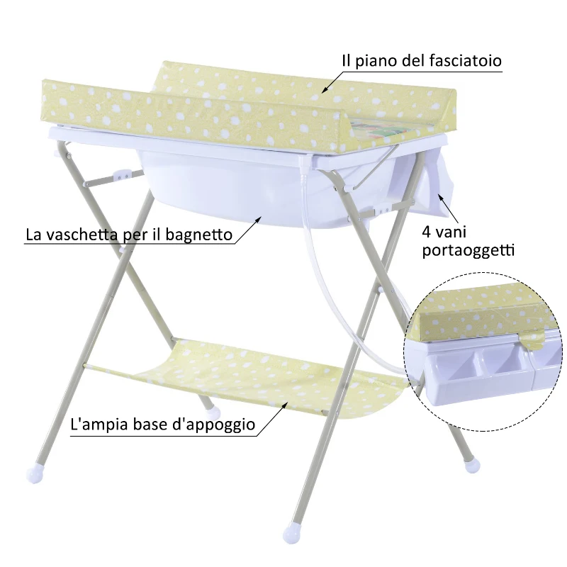 HOMCOM Fasciatoio Pieghevole Multiuso con Vaschetta Bagnetto per Neonati in Plastica Atossica 85 x 70 x 92cm