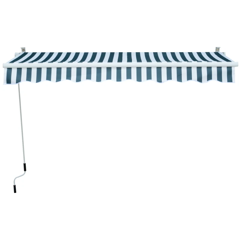 Outsunny Tenda da Sole Avvolgibile Manuale a Parete a Righe, Verde e bianco, 2.5x2m