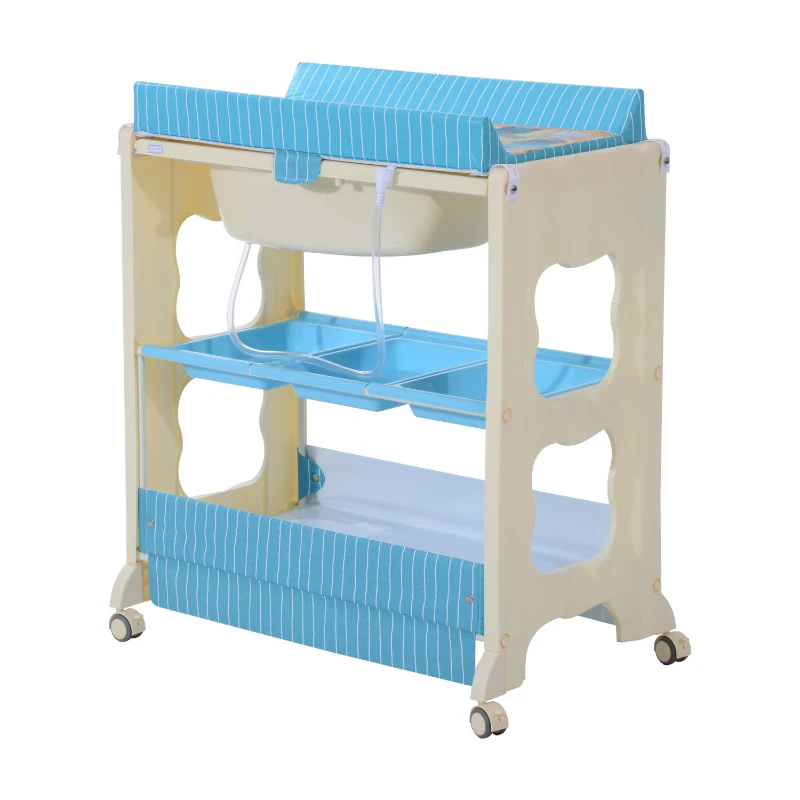 HOMCOM Fasciatoio con Vaschetta e Vani Portaoggetti in Plastica Atossica 81 x 53 x 102cm, Rosa/Blu (Blu)