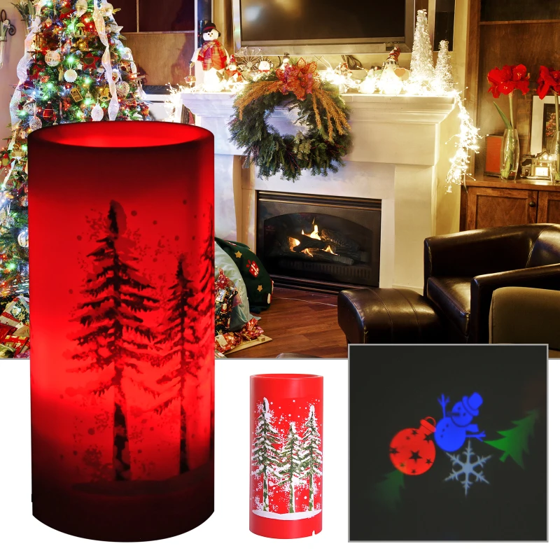 HOMCOM Candela Proiettore Natale LED con 4 Effetti Luce Intercambiabili Ф7x15cm Rosso
