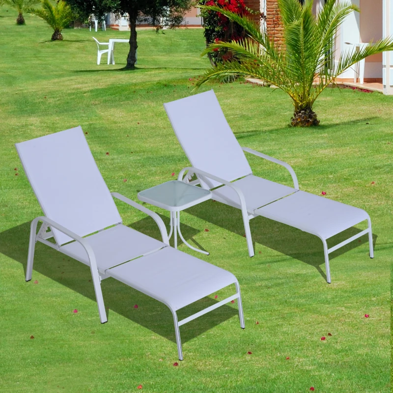 Outsunny Set Mobili da Giardino 5pz 2 Sedie a Sdraio con 2 Poggiapiedi, Tavolino in Textilene, Crema