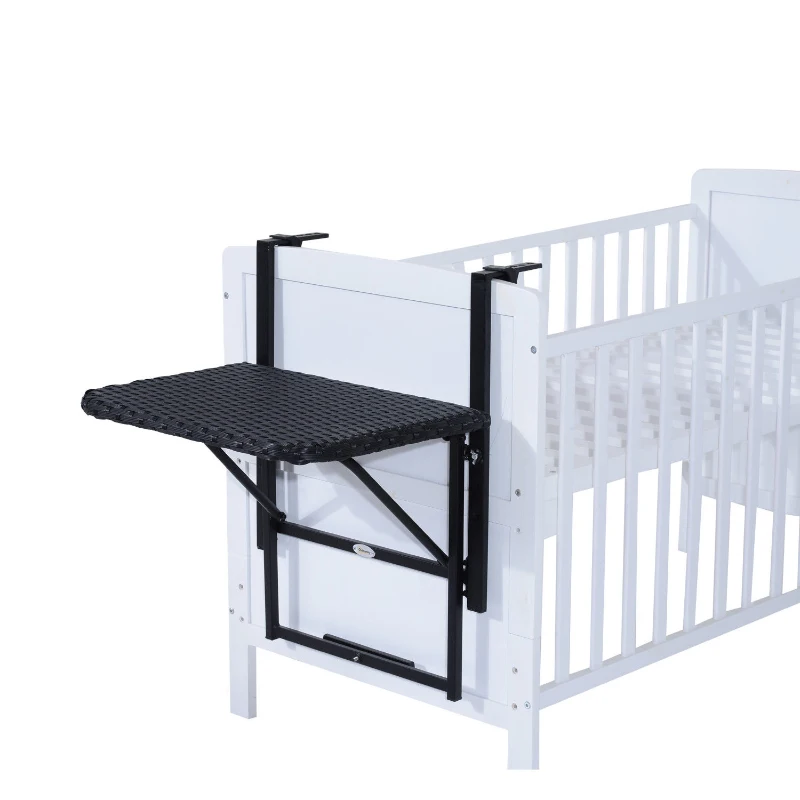 Outsunny Tavolino Pieghevole da Appendere alla Ringhiera del Balcone, Terrazzo Altezza Regolabile in PE Rattan Nero 58 x 55 x 64cm