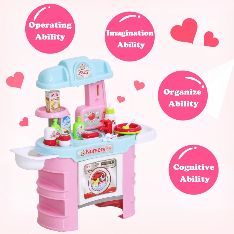 HOMCOM Baby Nursery Giocattolo per Bambole con 25 Accessori Bambini 3-6 Anni