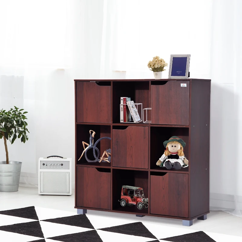HOMCOM Libreria Design Classico da Terra con 9 Scompartimenti Legno Massello 89.5 × 30 × 93cm Marrone