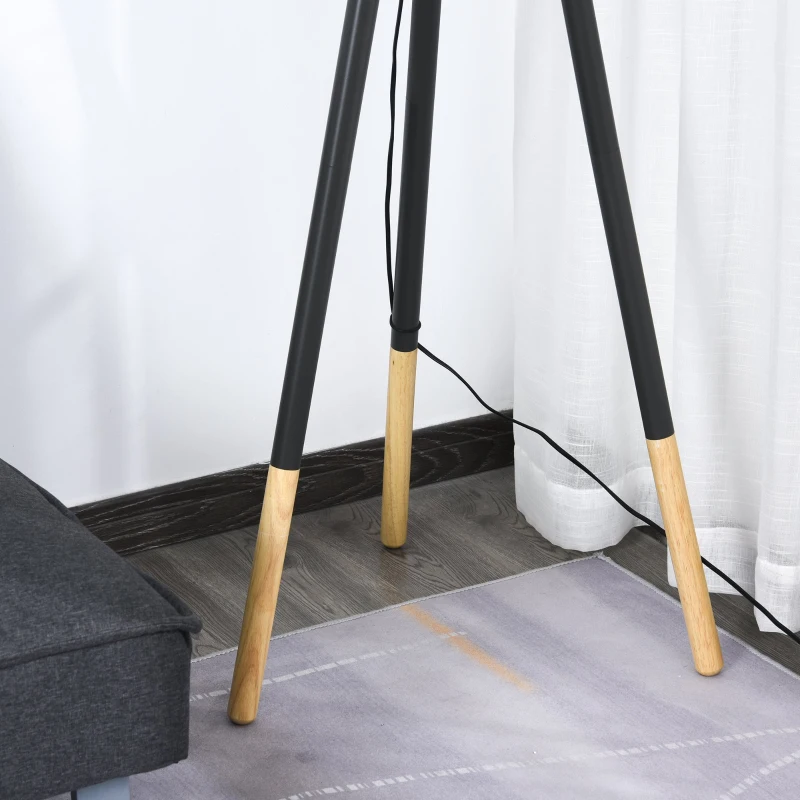 HOMCOM Lampada da Terra con Piantana a Tre Piedi per Salotto, in Legno e Acciaio, Lampadine E27, 52x52x153cm, Grigia