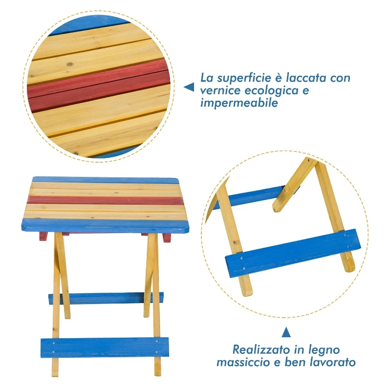 Outsunny Set Tavolo da Giardino con 4 Sedie Legno di Abete Colorato