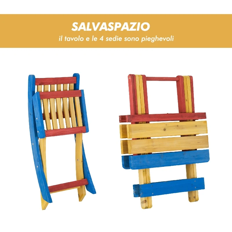 Outsunny Set Tavolo da Giardino con 4 Sedie Legno di Abete Colorato